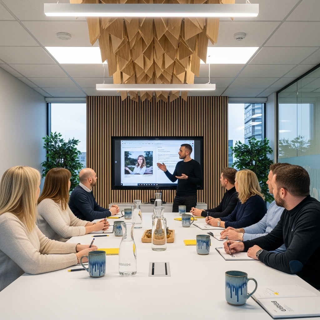 Boardroom full of people in a workshop