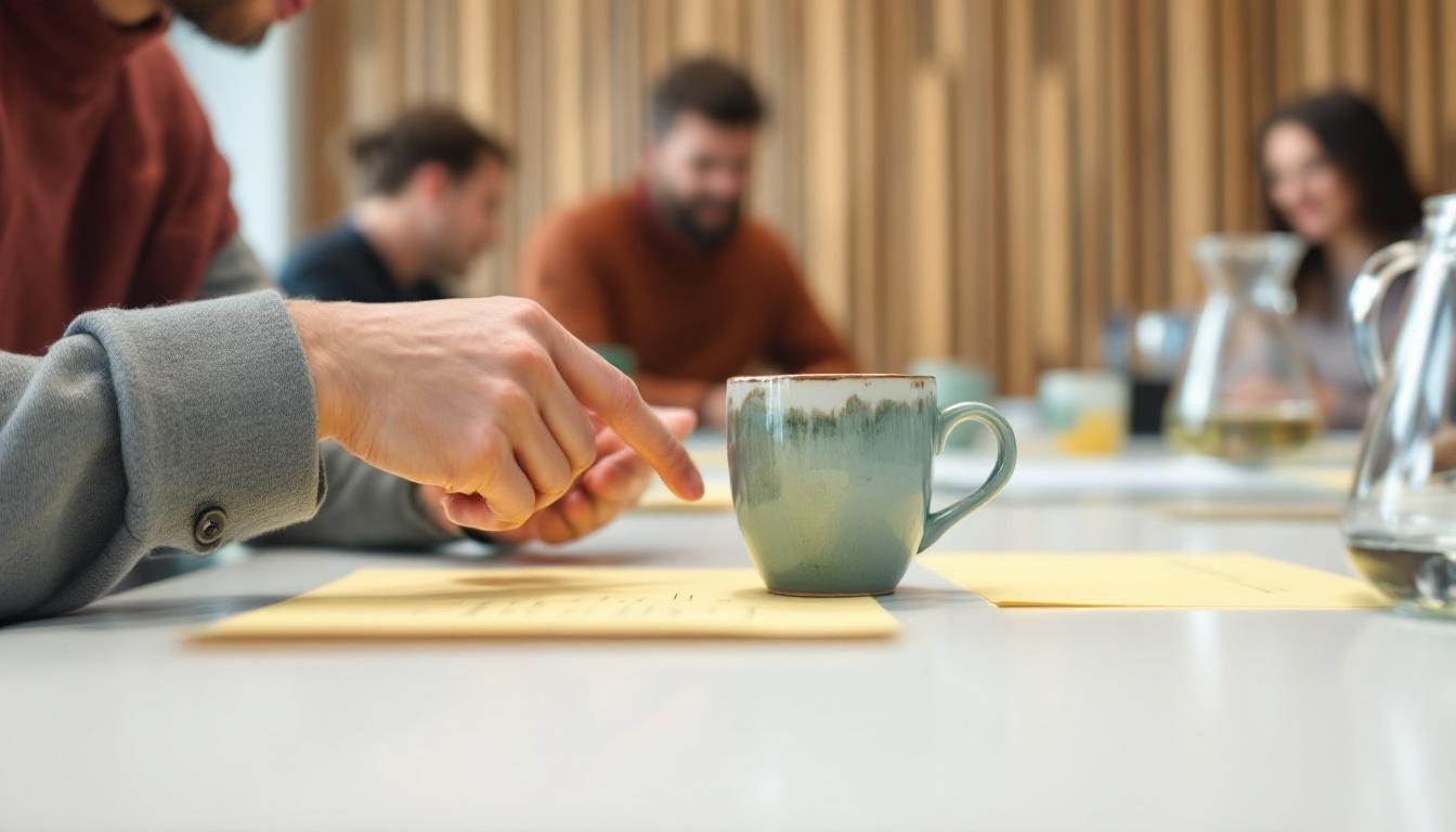 Two people collaborating over notes
