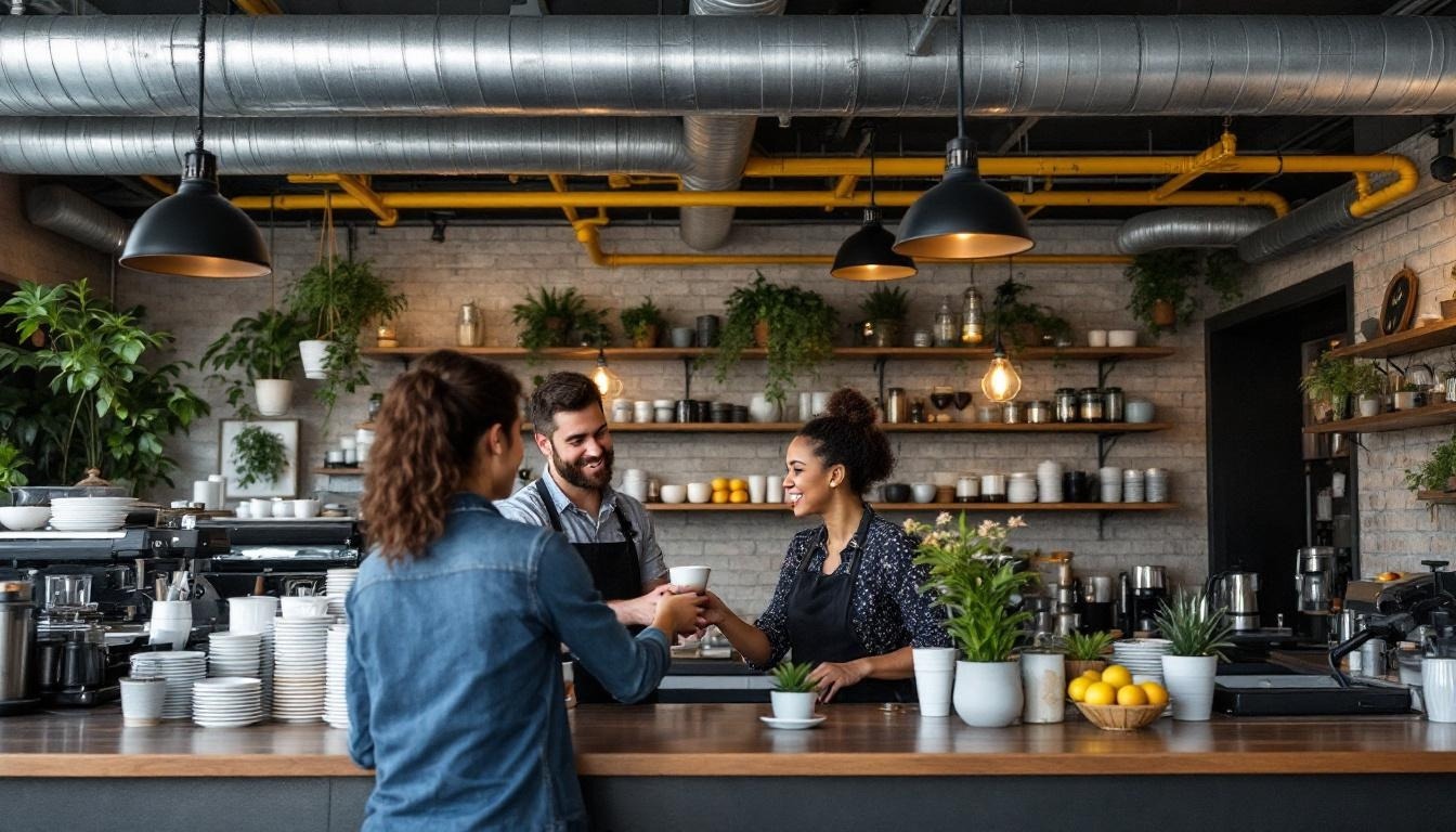 Barista handing over a coffee