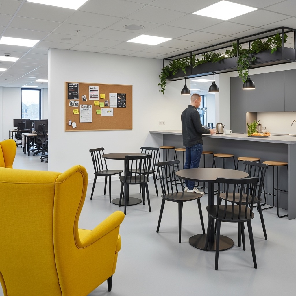 Making tea in the break area